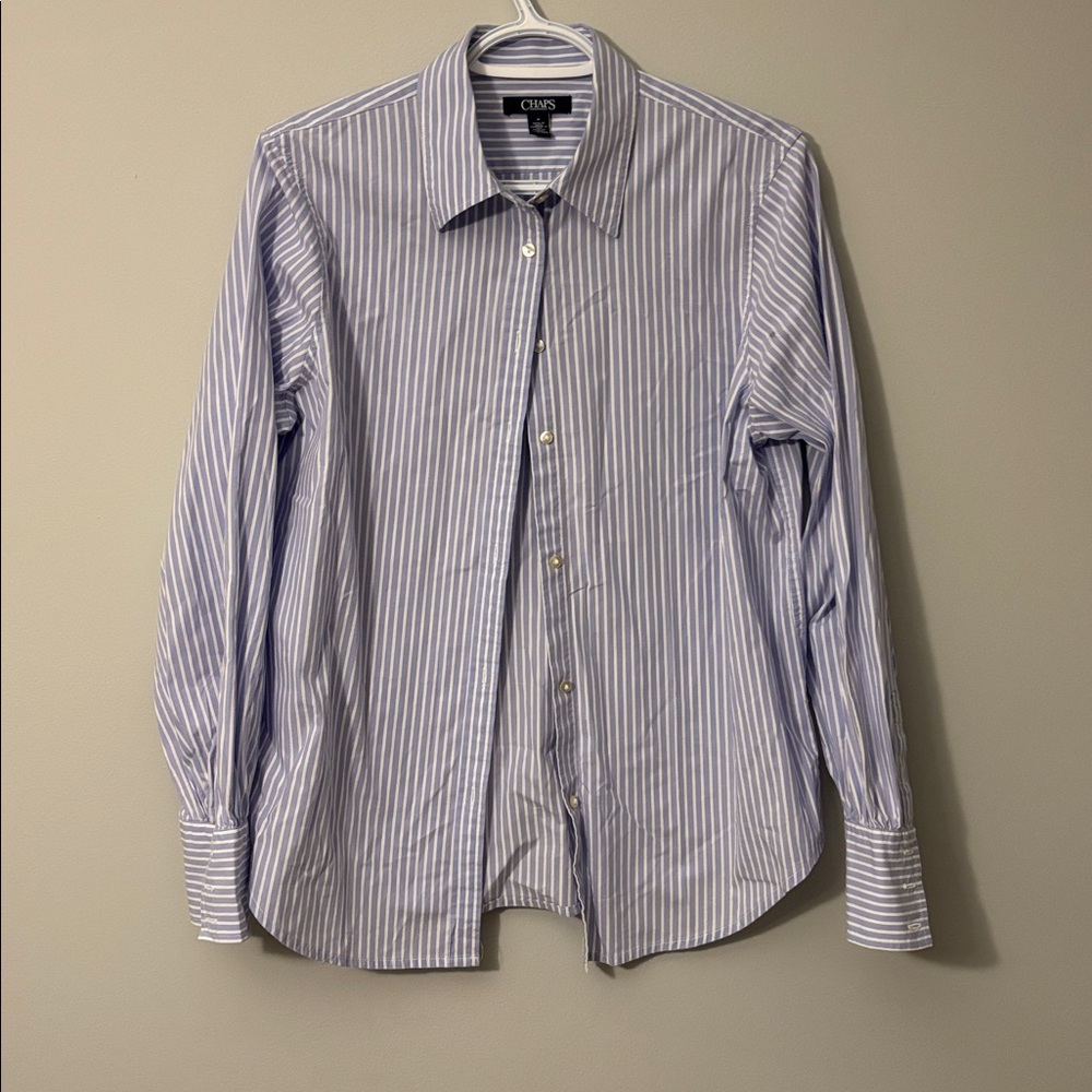 Chaps Light Blue and White Striped Shirt